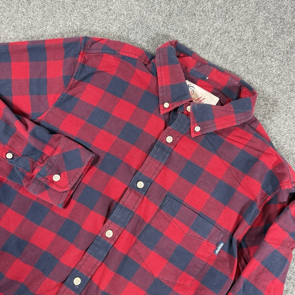 Chubbies Flannel Shirt Mens Large Red Blue Button Down Plaid Long Sleeve Stretch